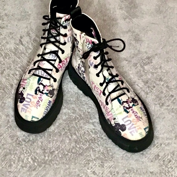 Zara Shoes - Zara Combat Style Boots Disney Mickey 100 Years Fashion Trendy Size US7.5 - EU38